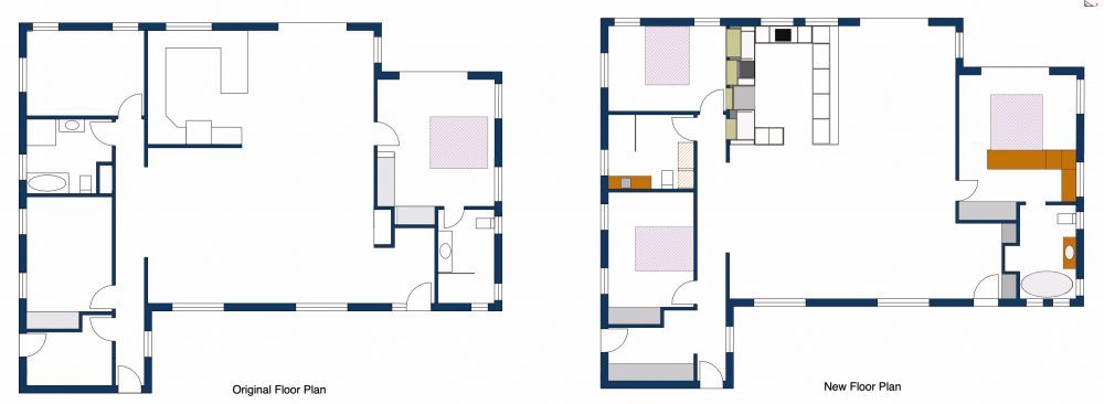 Floorplans for existing and proposed house layout.